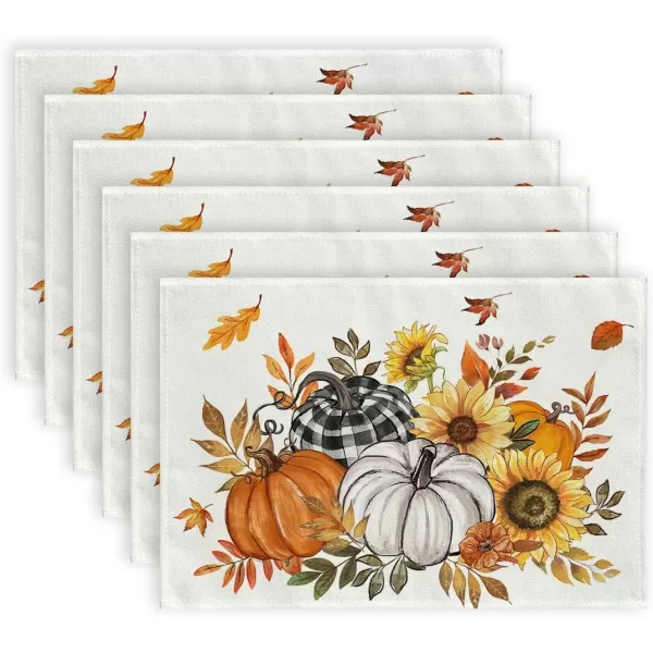 imageARKENY Fall Placemats 12x18 Inches Set of 4 Pumpkin Maple Leaf Orange Autumn Seasonal Farmhouse Burlap Indoor Outdoor Table Mats Decorations for Home Party AP6334Orange