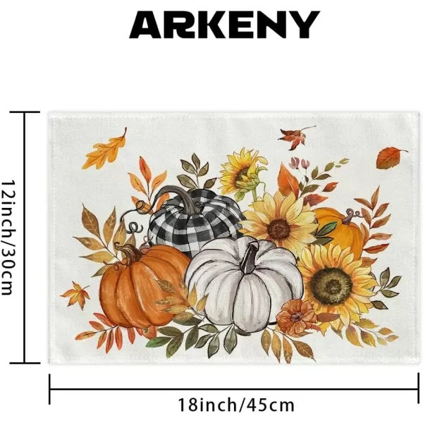 imageARKENY Fall Placemats 12x18 Inches Set of 4 Pumpkin Maple Leaf Orange Autumn Seasonal Farmhouse Burlap Indoor Outdoor Table Mats Decorations for Home Party AP6334Orange