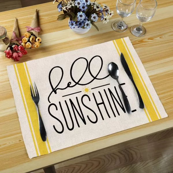 imageARKENY Hello Summer Sunshine Gnomes Sunflower Placemats 12x18 Inches Set of 4Seasonal Plaid Farmhouse Indoor Kitchen Dining Table Decoration for Home Party