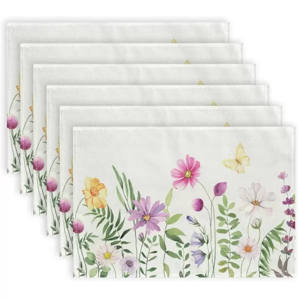 imageARKENY Spring Flowers Butterfly Placemats 18x12 Inches Set of 4 Floral Farmhouse Seasonal Indoor Outdoor Anniversary Table Mats Decoration for HomeBeige