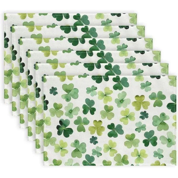 imageARKENY St Patricks Day Placemats 12x18 Inches Set of 4 Shamrock Green Spring Seasonal Farmhouse Burlap Indoor Kitchen Dining Table Mats Decorations for Home Party AP3934Green