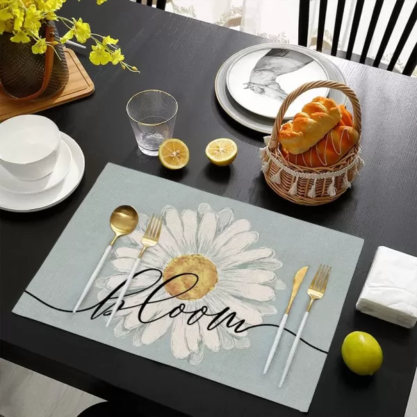 imageARKENY Summer Daisy Flower Bloom Sunshine Placemats 12x18 Inches Set of 4Seasonal Burlap Watercolor Blue Farmhouse Indoor Kitchen Dining Table Decoration for Home Party