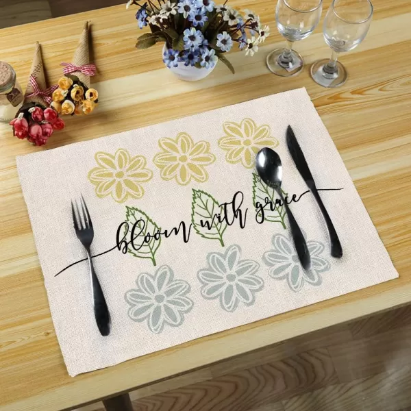 imageARKENY Summer Daisy Flower Bloom Sunshine Placemats 12x18 Inches Set of 4Seasonal Burlap Watercolor Blue Farmhouse Indoor Kitchen Dining Table Decoration for Home Party
