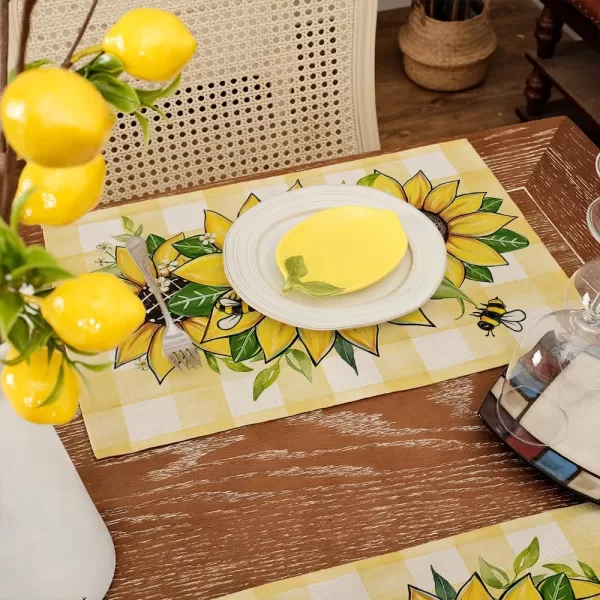imageARKENY Summer Placemats 12x18 Inches Set of 4 Sunflower Bee Yellow Seasonal Farmhouse Buffalo Plaid Burlap Indoor Kitchen Anniversary Dining Table Mats Decor for Home Party AP6054