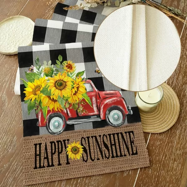 imageARKENY Summer Sunflower Bee Table Runner 13x72 InchesHappy Sunshine Seasonal Burlap Farmhouse Red Truck Indoor Kitchen Dining Table Decorations for Home Party Buffalo Plaid AT43372Summer Buffalo Plaid