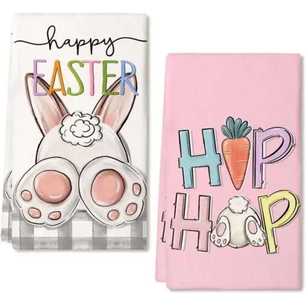 imageARKENY Easter Kitchen Towels Set of 2White Bunny Hip Hop Dish Towels 18x26 Inch Drying DishclothFarmhouse Holiday Seasonal Spring Decorations AD230