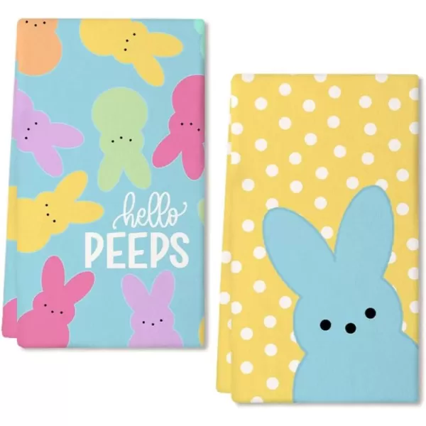 imageARKENY Easter Kitchen Towels Set of 2White Polka Dot Bunny Hello Peeps Dish Towels 18x26 Inch Drying DishclothFarmhouse Holiday Seasonal Spring Decorations AD251