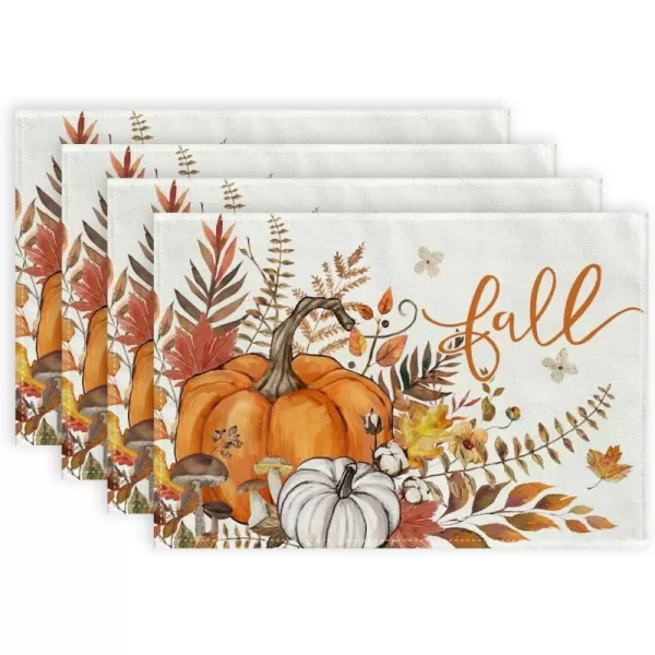 imageARKENY Fall Placemats 12x18 Inches Set of 4 Hello Pumpkin Flowers Leaves Autumn Seasonal Farmhouse Buffalo Plaid Burlap Indoor Outdoor Kitchen Dining Table Mats Decorations for Home Party AP6254