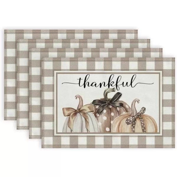 imageARKENY Fall Placemats 12x18 Inches Set of 4 Pumpkin Bow Thankful Autumn Seasonal Farmhouse Buffalo Plaid Burlap Indoor Outdoor Kitchen Dining Table Mats Decorations for Home Party AP6284