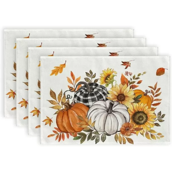 imageARKENY Fall Placemats 12x18 Inches Set of 4 Pumpkin Maple Leaf Orange Autumn Seasonal Farmhouse Burlap Indoor Outdoor Table Mats Decorations for Home Party AP6334Orange