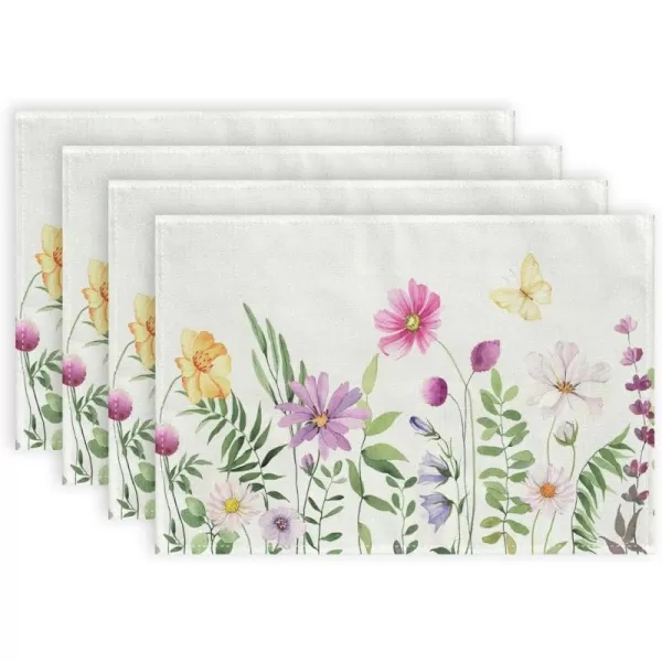 imageARKENY Spring Flowers Butterfly Placemats 18x12 Inches Set of 4 Floral Farmhouse Seasonal Indoor Outdoor Anniversary Table Mats Decoration for HomeBeige