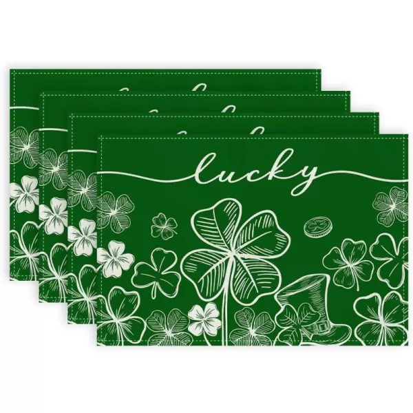 imageARKENY St Patricks Day Placemats 12x18 Inches Set of 4 Green Shamrock Lucky Spring Seasonal Farmhouse Burlap Indoor Kitchen Dining Table Mats Decorations for Home Party AP25118