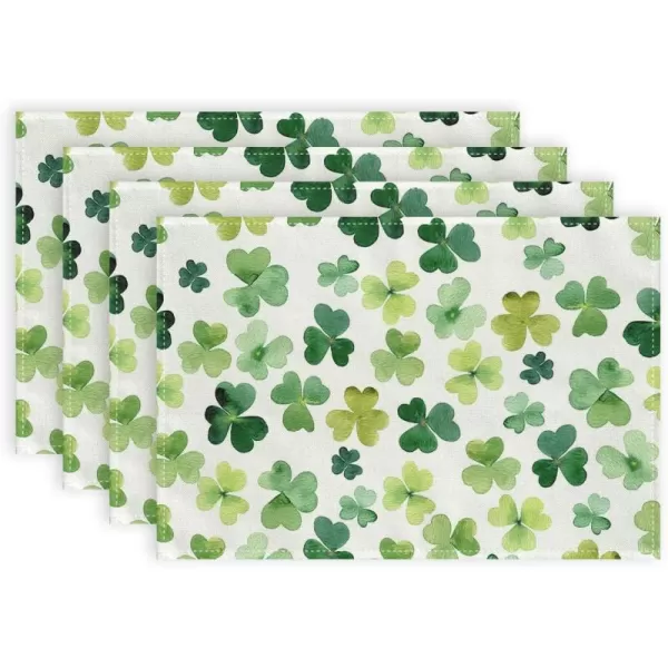 imageARKENY St Patricks Day Placemats 12x18 Inches Set of 4 Shamrock Green Spring Seasonal Farmhouse Burlap Indoor Kitchen Dining Table Mats Decorations for Home Party AP3934Green