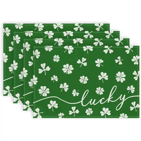 imageARKENY St Patricks Day Placemats 12x18 Inches Set of 4 Shamrock Lucky Green Spring Seasonal Farmhouse Burlap Indoor Kitchen Dining Table Mats Decorations for Home Party AP5454