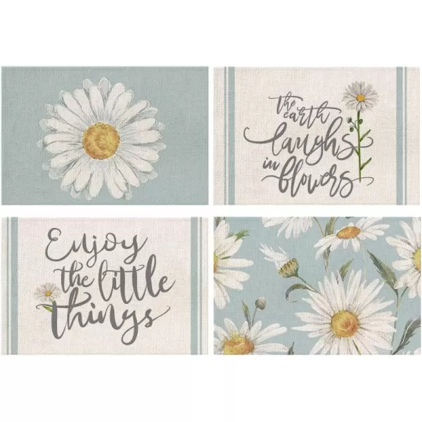 imageARKENY Summer Daisy Floral Placemats 12x18 Inches Set of 4Seasonal Burlap Watercolor Blue Farmhouse Indoor Kitchen Dining Table Decoration for Home Party
