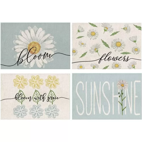 imageARKENY Summer Daisy Flower Bloom Sunshine Placemats 12x18 Inches Set of 4Seasonal Burlap Watercolor Blue Farmhouse Indoor Kitchen Dining Table Decoration for Home Party