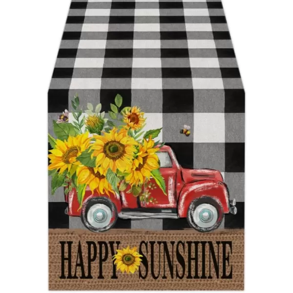 imageARKENY Summer Sunflower Bee Table Runner 13x72 InchesHappy Sunshine Seasonal Burlap Farmhouse Red Truck Indoor Kitchen Dining Table Decorations for Home Party Buffalo Plaid AT43372Summer Buffalo Plaid