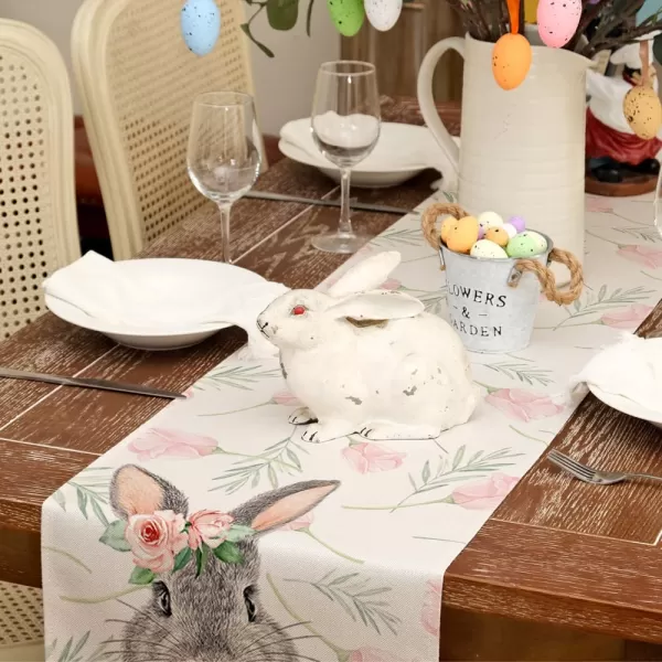 imageARKENY Easter Table Runner 13x90 Inches Bunny Rabbit Floral Spring Holiday Farmhouse Burlap Buffalo Plaid Indoor Table Decorations for Home AT38390