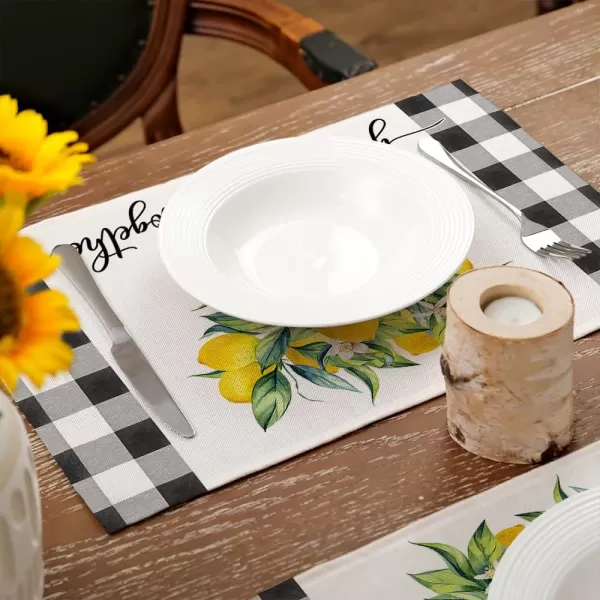 imageARKENY Summer Lemon Flower Check Vase Gather Together Placemats 12x18 Inches Set of 4Seasonal Burlap Buffalo Plaid Farmhouse Indoor Kitchen Dining Table Decoration for Home Party
