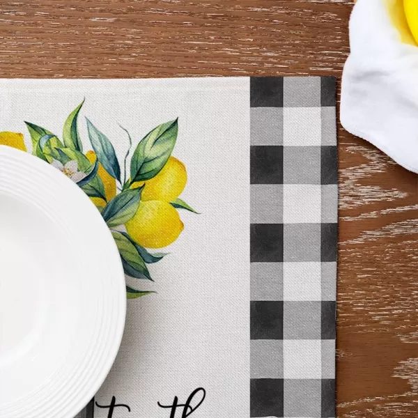 imageARKENY Summer Lemon Flower Check Vase Gather Together Placemats 12x18 Inches Set of 4Seasonal Burlap Buffalo Plaid Farmhouse Indoor Kitchen Dining Table Decoration for Home Party