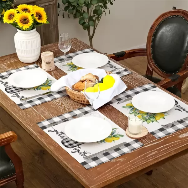 imageARKENY Summer Lemon Flower Check Vase Gather Together Placemats 12x18 Inches Set of 4Seasonal Burlap Buffalo Plaid Farmhouse Indoor Kitchen Dining Table Decoration for Home Party