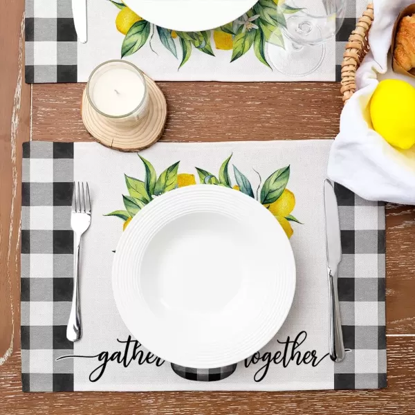 imageARKENY Summer Lemon Flower Check Vase Gather Together Placemats 12x18 Inches Set of 4Seasonal Burlap Buffalo Plaid Farmhouse Indoor Kitchen Dining Table Decoration for Home Party