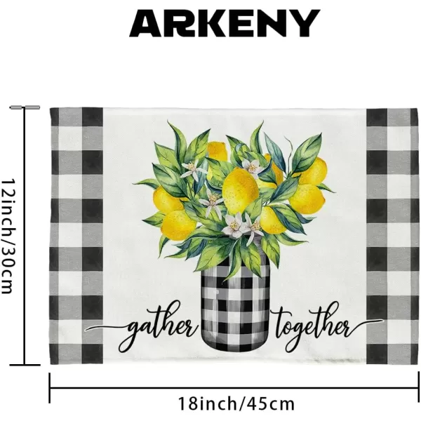 imageARKENY Summer Lemon Flower Check Vase Gather Together Placemats 12x18 Inches Set of 4Seasonal Burlap Buffalo Plaid Farmhouse Indoor Kitchen Dining Table Decoration for Home Party