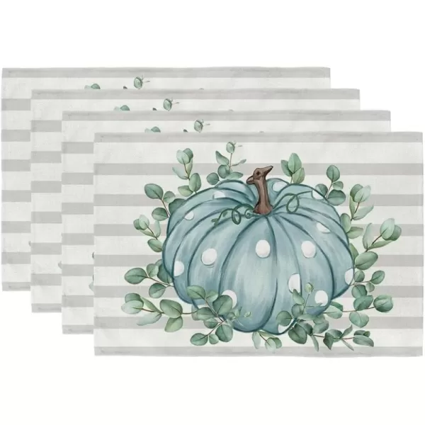 imageARKENY Fall Thanksgiving Blue Pumpkin Polk Dots Leaf Placemats 12x18 Inches Set of 4Seasonal Burlap Stripe Farmhouse Indoor Kitchen Dining Table Decoration for Home Party AP17918