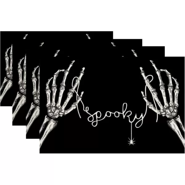 imageARKENY Halloween Skeleton Spooky Spider Black Placemats 12x18 Inches Set of 4Seasonal Farmhouse Indoor Kitchen Dining Table Decorations for Home Party AP15818