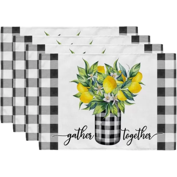 imageARKENY Summer Lemon Flower Check Vase Gather Together Placemats 12x18 Inches Set of 4Seasonal Burlap Buffalo Plaid Farmhouse Indoor Kitchen Dining Table Decoration for Home Party