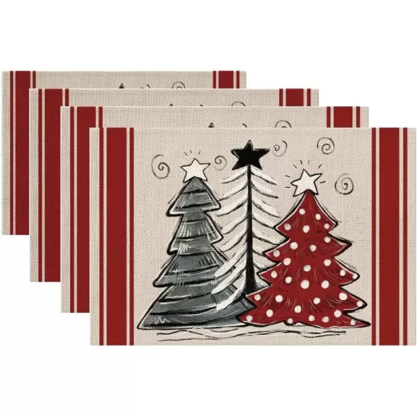 imageChristmas Decorations Tree Placemats 18x12 Inches Seasonal Xmas Decor Farmhouse Indoor Vintage Theme Gathering Holiday Dinner Party AP207