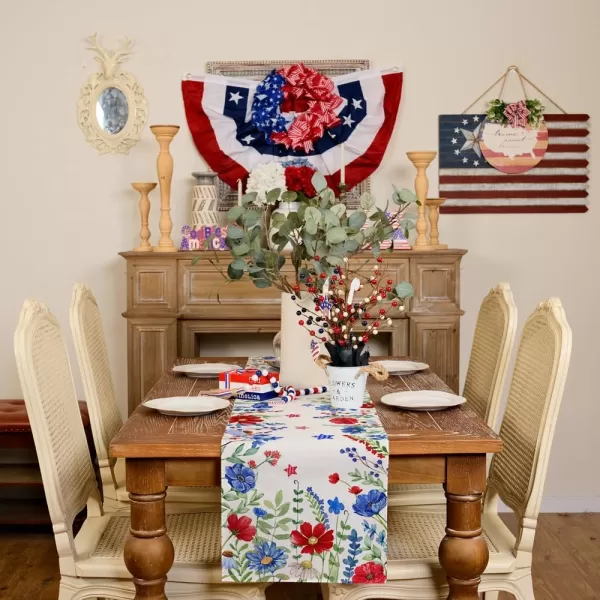 imageARKENY 4th of July Memorial Day Table Runner 13x72 Inches Floral Eucalyptus Leaves Holiday Farmhouse Burlap Indoor Kitchen Dining Patriotic Independence Table Decor for Home Party AT61372Table Runner  13X72