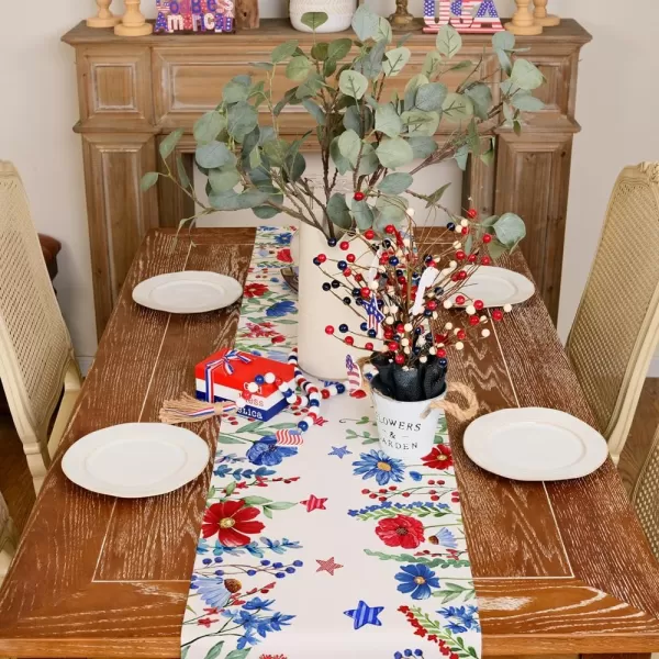 imageARKENY 4th of July Memorial Day Table Runner 13x72 Inches Floral Eucalyptus Leaves Holiday Farmhouse Burlap Indoor Kitchen Dining Patriotic Independence Table Decor for Home Party AT61372Table Runner  13X72