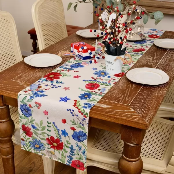 imageARKENY 4th of July Memorial Day Table Runner 13x72 Inches Floral Eucalyptus Leaves Holiday Farmhouse Burlap Indoor Kitchen Dining Patriotic Independence Table Decor for Home Party AT61372Table Runner  13X72