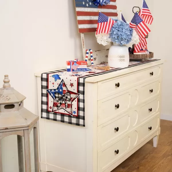 imageARKENY 4th of July Memorial Day Table Runner 13x72 Inches Star American Flag Holiday Farmhouse Buffalo Plaid Burlap Indoor Patriotic Independence Table Decor for Home Party AT61672Table Runner  13X120