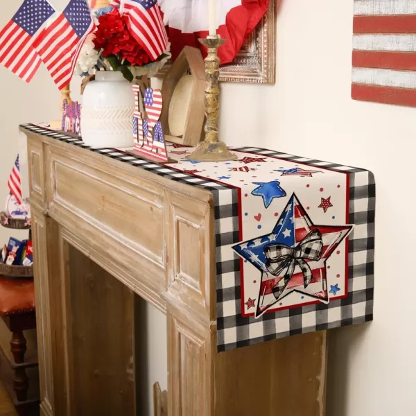 imageARKENY 4th of July Memorial Day Table Runner 13x72 Inches Star American Flag Holiday Farmhouse Buffalo Plaid Burlap Indoor Patriotic Independence Table Decor for Home Party AT61672Table Runner  13X120