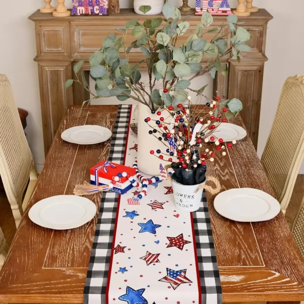 imageARKENY 4th of July Memorial Day Table Runner 13x72 Inches Star American Flag Holiday Farmhouse Buffalo Plaid Burlap Indoor Patriotic Independence Table Decor for Home Party AT61672Table Runner  13X120