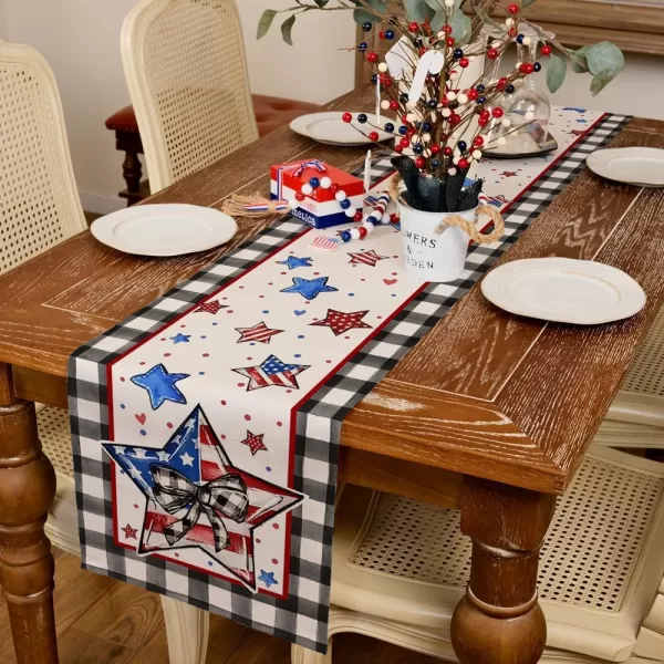 imageARKENY 4th of July Memorial Day Table Runner 13x72 Inches Star American Flag Holiday Farmhouse Buffalo Plaid Burlap Indoor Patriotic Independence Table Decor for Home Party AT61672Table Runner  13X120