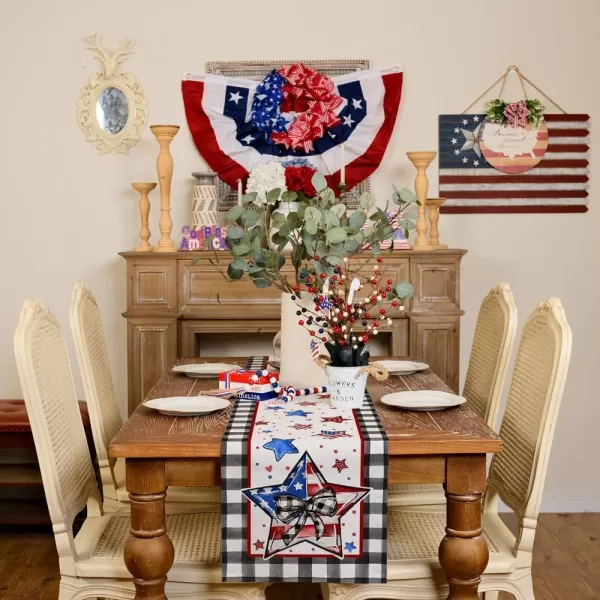 imageARKENY 4th of July Memorial Day Table Runner 13x72 Inches Star American Flag Holiday Farmhouse Buffalo Plaid Burlap Indoor Patriotic Independence Table Decor for Home Party AT61672Table Runner  13X120