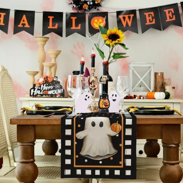 imageARKENY Halloween Ghost Table Runner 13x72 Inches Polka Dots Holiday Indoor Outdoor Table Decoration for HomeTable Runner  13X108