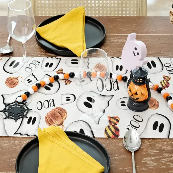 imageARKENY Halloween Ghost Table Runner 13x72 Inches Pumpkin Black Boo Holiday Indoor Outdoor Table Decoration for HomeBeige