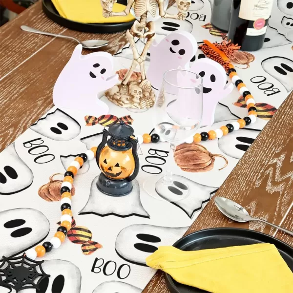 imageARKENY Halloween Ghost Table Runner 13x72 Inches Pumpkin Black Boo Holiday Indoor Outdoor Table Decoration for HomeBeige