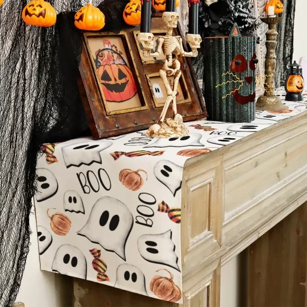 imageARKENY Halloween Ghost Table Runner 13x72 Inches Pumpkin Black Boo Holiday Indoor Outdoor Table Decoration for HomeBeige