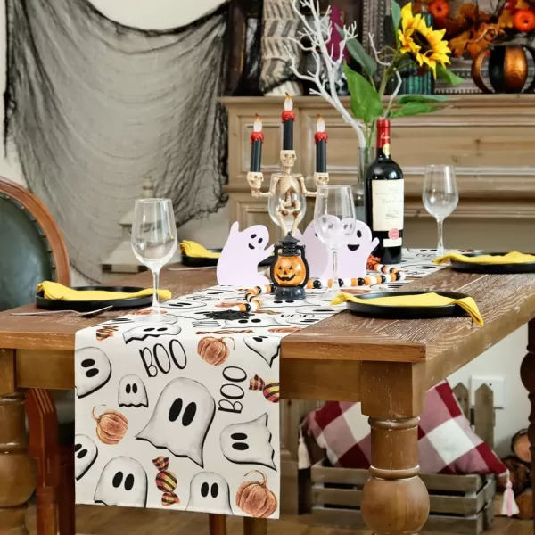 imageARKENY Halloween Ghost Table Runner 13x72 Inches Pumpkin Black Boo Holiday Indoor Outdoor Table Decoration for HomeBeige