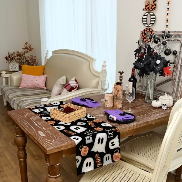 imageARKENY Halloween Ghost Table Runner 13x72 Inches Pumpkin Black Boo Holiday Indoor Outdoor Table Decoration for HomeBlack