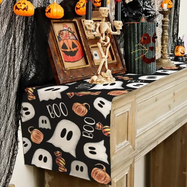 imageARKENY Halloween Ghost Table Runner 13x72 Inches Pumpkin Black Boo Holiday Indoor Outdoor Table Decoration for HomeBlack