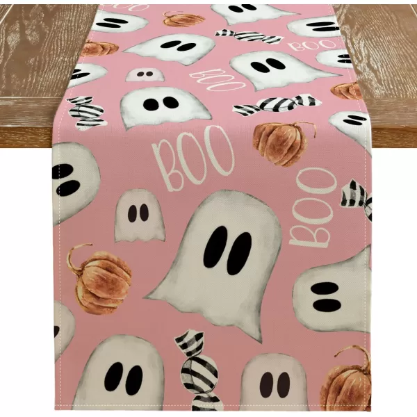 imageARKENY Halloween Ghost Table Runner 13x72 Inches Pumpkin Black Boo Holiday Indoor Outdoor Table Decoration for HomePink