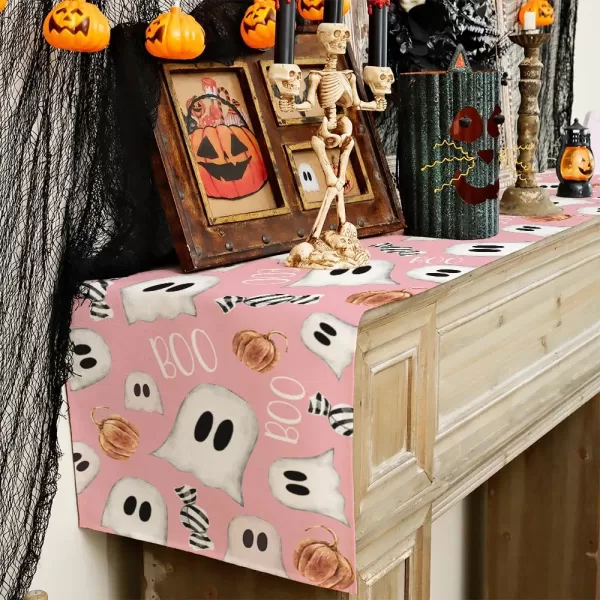 imageARKENY Halloween Ghost Table Runner 13x72 Inches Pumpkin Black Boo Holiday Indoor Outdoor Table Decoration for HomePink