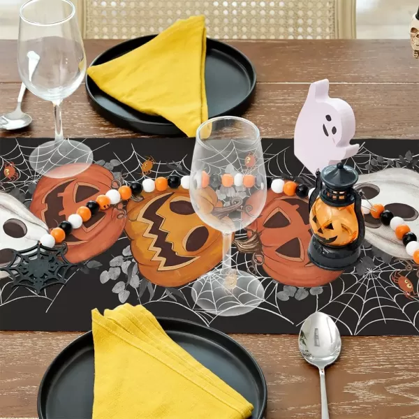 imageARKENY Halloween Pumpkin Table Runner 13x72 Inches Black Spider Web Holiday Indoor Outdoor Table Decoration for HomeTable Runner  13X108