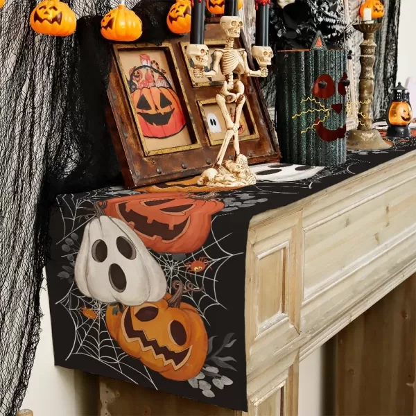 imageARKENY Halloween Pumpkin Table Runner 13x72 Inches Black Spider Web Holiday Indoor Outdoor Table Decoration for HomeTable Runner  13X72